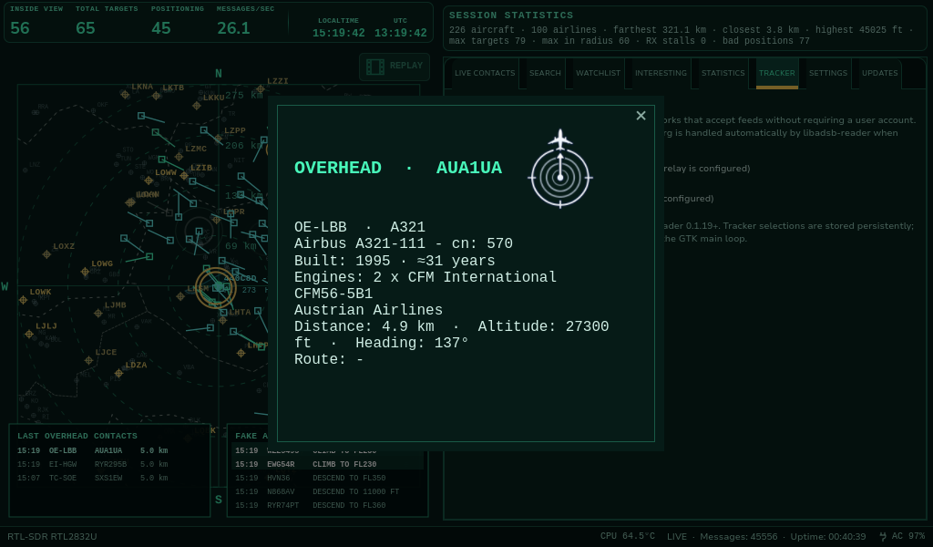 ADS-B Radar Overhead warning