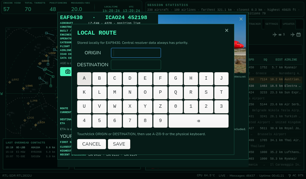 ADS-B Radar Add a local route