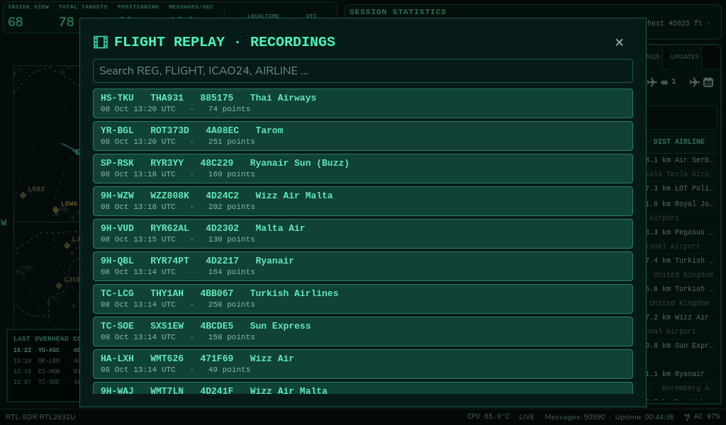 ADS-B Radar Replay a captured flight